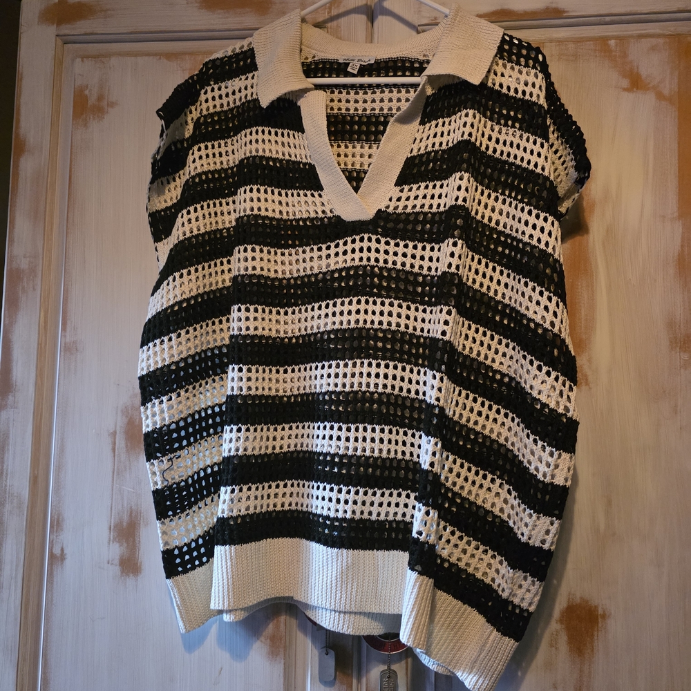 White Birch Black and Cream V-Neck Sweater